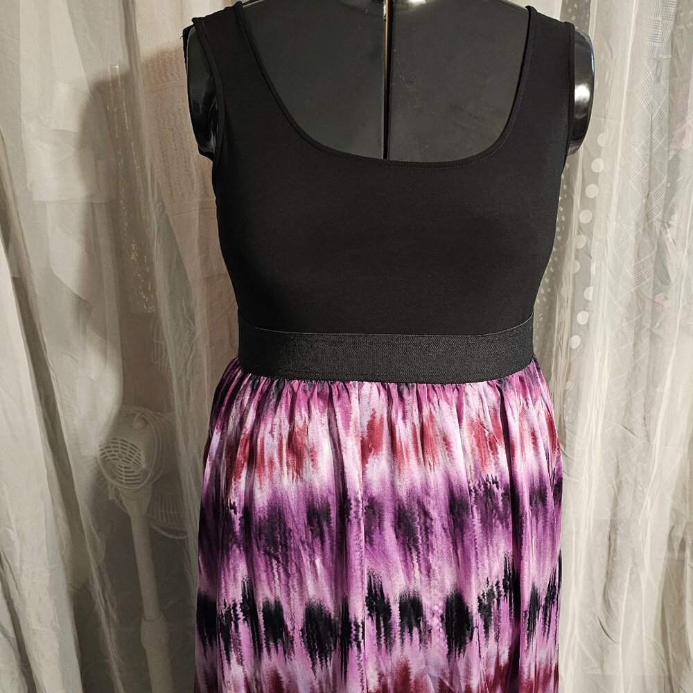 #195 Lane Bryant size 14/16 Black, Pink & purple midi scoop neck dress